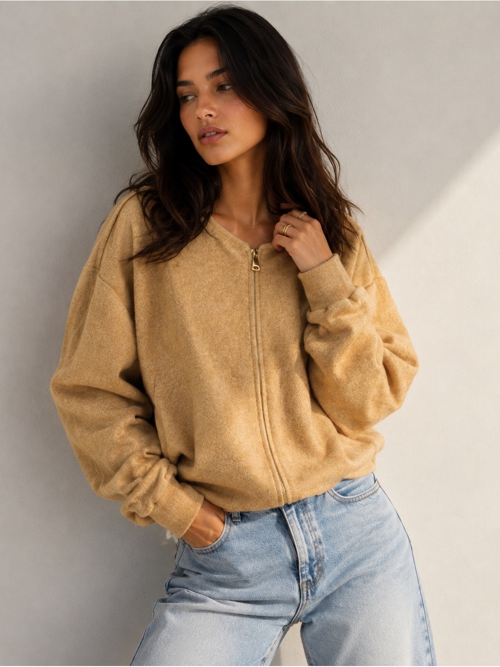 ZARA GOLD METALLIC KNIT CARDIGAN SWEATER JACKET ZIPPER M NWT